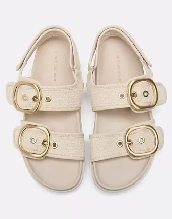 Stradivarius Wide Fit – Flache Stoffsandalen für Damen in Ecru