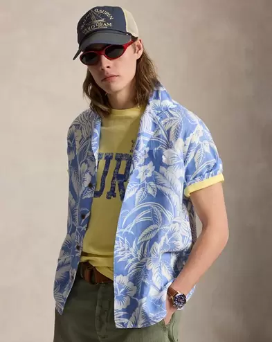 Classic-Fit Leinenhemd mit Tropenmotiv