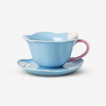 Blauer Blüten-Becher mit Untertasse - 170 ml