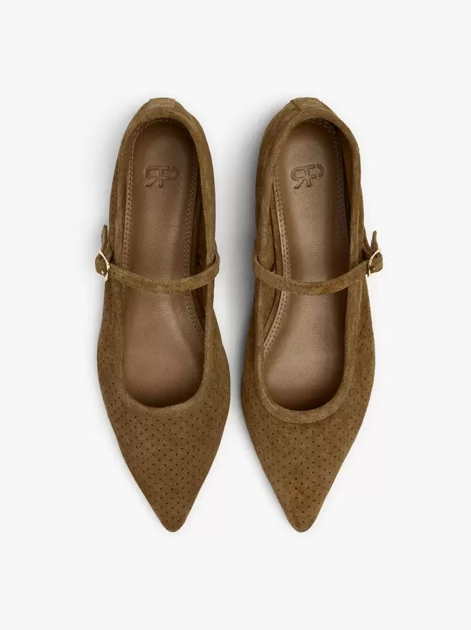 Leder-Ballerinas mit Riemen und Schnalle