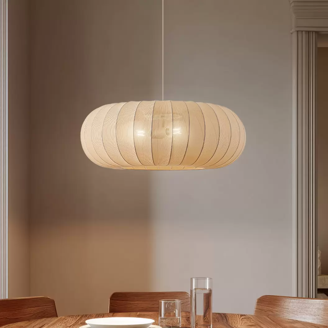 Lindby Hängeleuchte Helin, beige, Ø 70 cm, Textil, 3 x E27