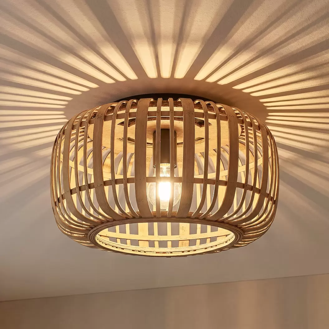 Lindby Deckenleuchte Canyana, natur, Rattan, Ø 40 cm