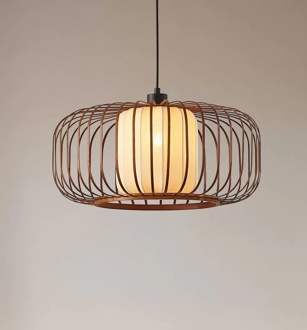 Lindby Pendelleuchte Davella, Ø 50 cm, Bambus, Textil