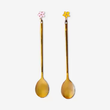 Goldene Dessertlöffel mit Blumendeko - 2 Stk.