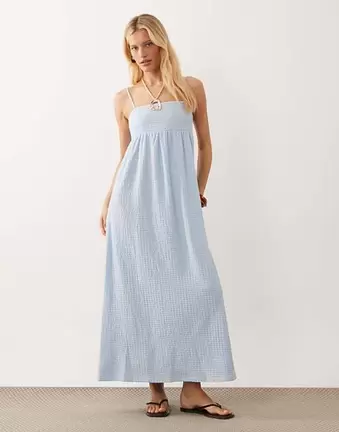 ASOS DESIGN – Strukturiertes Midikleid in Hellblau mit eckigem Ausschnitt