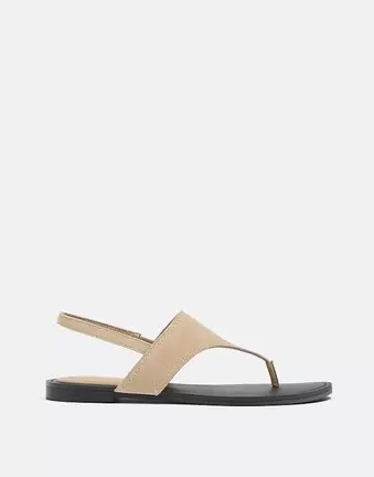 Stradivarius – Flache Slider-Sandalen in Beige mit Verzierung
