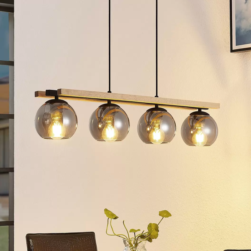Lindby Hängelampe Enrique, rauchgrau, 4-flammig, Glas, E27