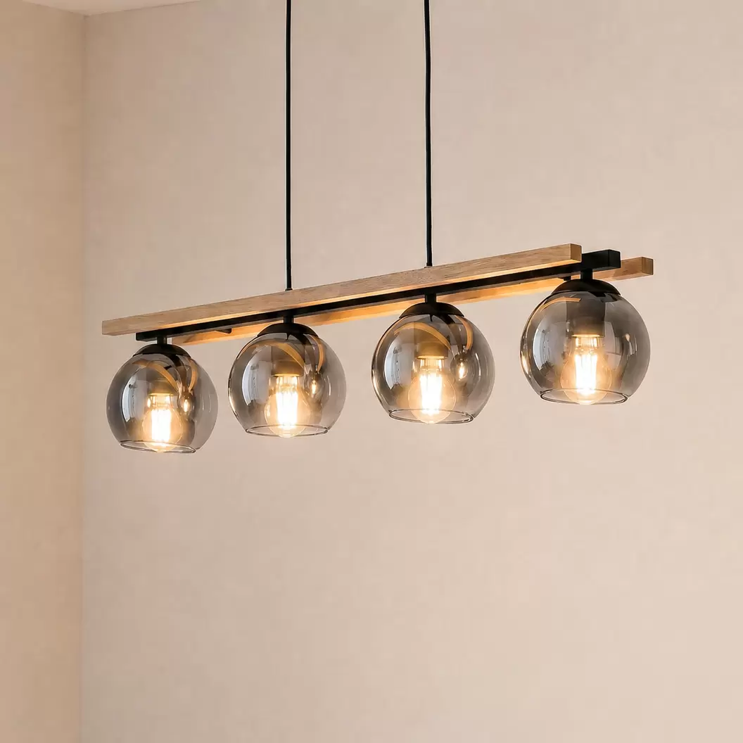 Lindby Hängelampe Enrique, rauchgrau, 4-flammig, Glas, E27