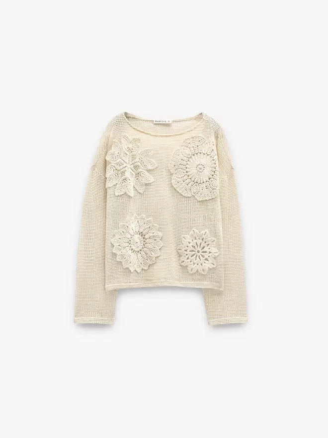 Pointelle-Strickpullover 100% Baumwolle