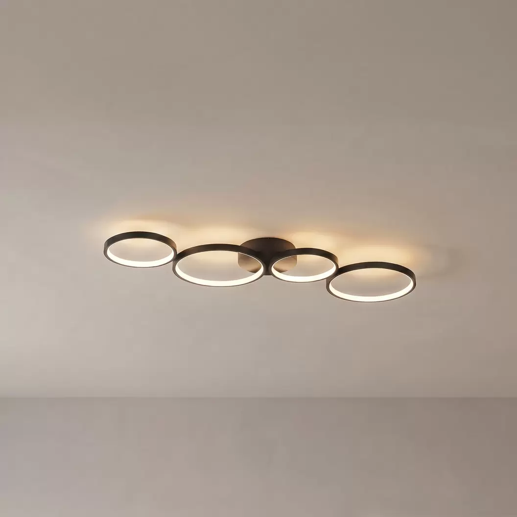 Lindby LED-Deckenleuchte Evengeline, schwarz, Alu, 88 cm