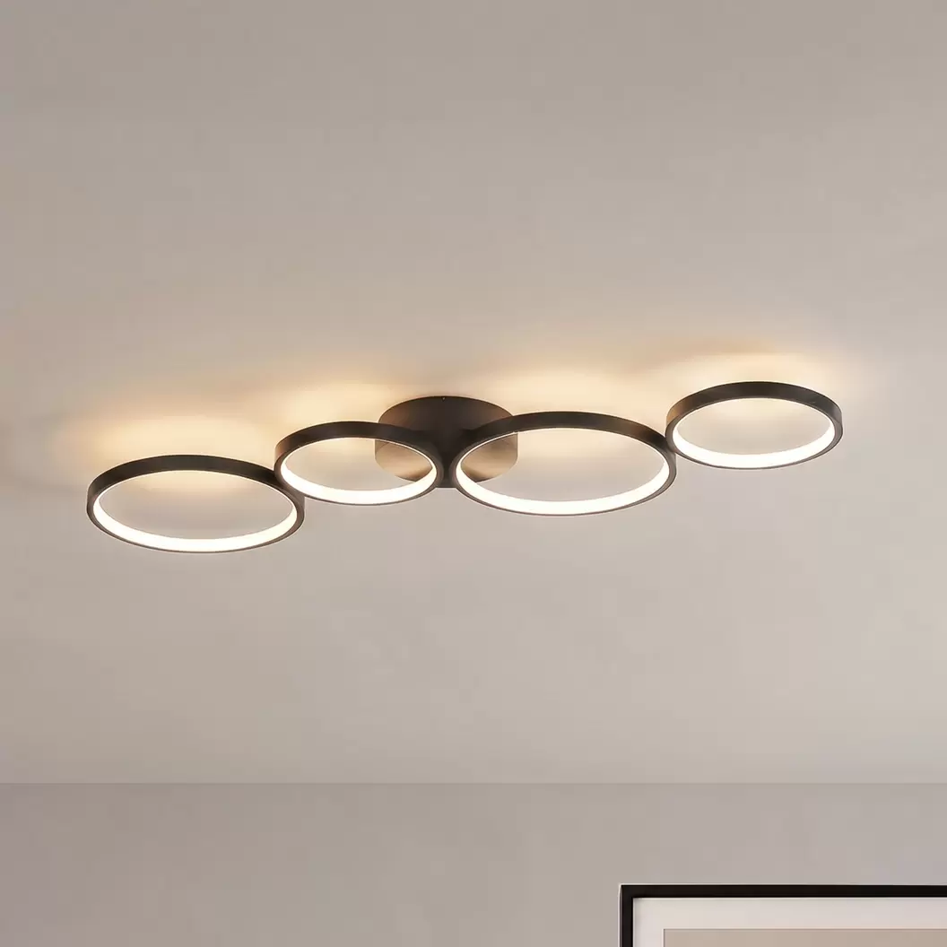 Lindby LED-Deckenleuchte Evengeline, schwarz, Alu, 88 cm