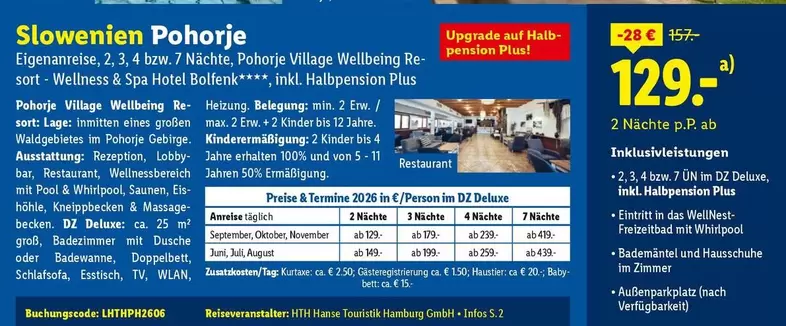 Wellness - Slowenien Pohorje: 2, 3, 4 bzw. 7 Nächte, Pohorje Village Wellbeing Resort -  & Spa Hotel Bolfenk****, inkl. Halbpension Plus