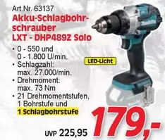 Makita - Akku-Schlagbohrschrauber LXT - DHP489Z Solo