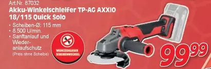 Akku-Winkelschleifer TP-AG AXXIO 18/115 Quick Solo