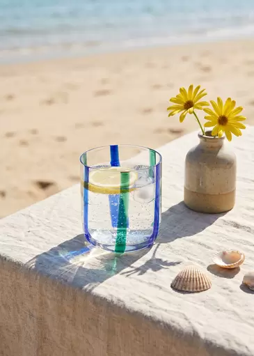 Trinkglas mit blauen und grünen Streifen - 300 ml