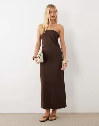 ASOS DESIGN – Schlichtes Leinenmix-Maxikleid in Schokobraun mit schmalem, geradem Schnitt