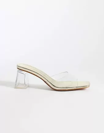 SIMMI London – Deena – Sandaletten in Transparent und Gold mit Blockabsatz