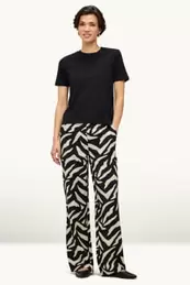 Stoffhose - High Waist - Wide Leg - gemustert