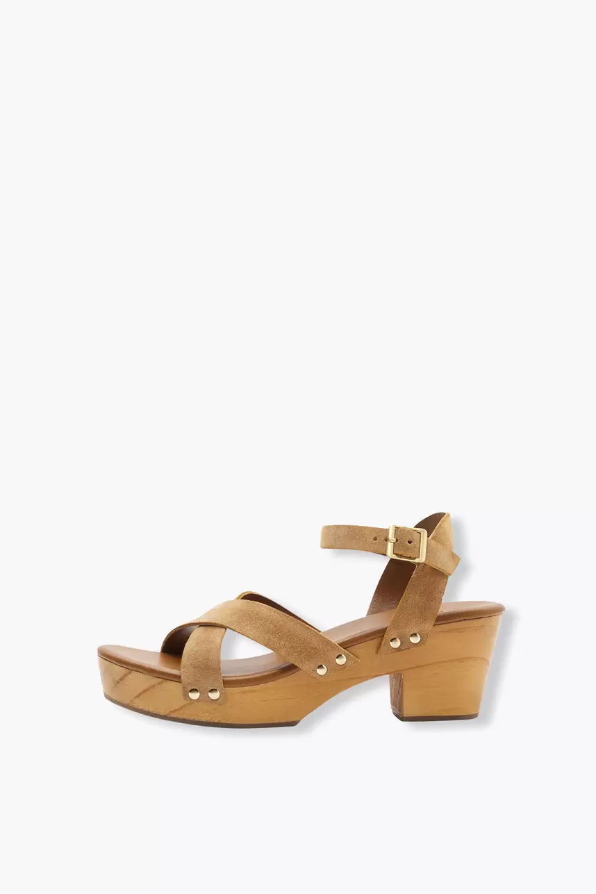Leder-Sandalen m. Holzabsatz