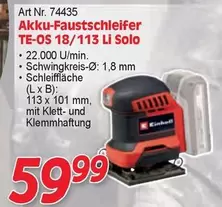 Einhell - Akku-Faustschleifer TE-OS 18/113 Li Solo