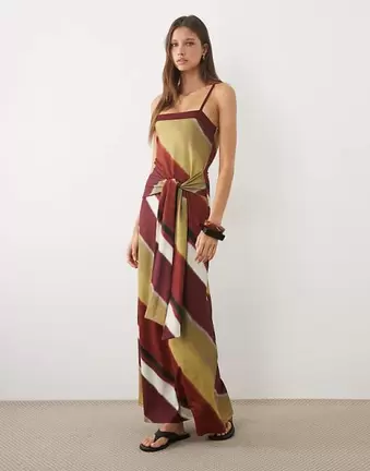 ASOS DESIGN – Maxikleid mit Ombré-Streifenmuster, eckigem Ausschnitt und Bindedetail