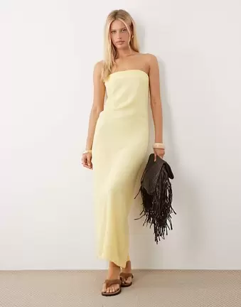 ASOS DESIGN – Schlichtes Maxikleid aus Leinenmix in Buttermilchgelb mit geradem Schnitt