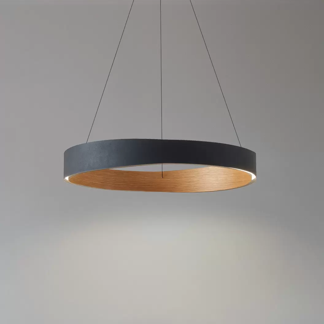 Lucande LED-Hängeleuchte Daelor, schwarz/Holz, CCT, dimmbar