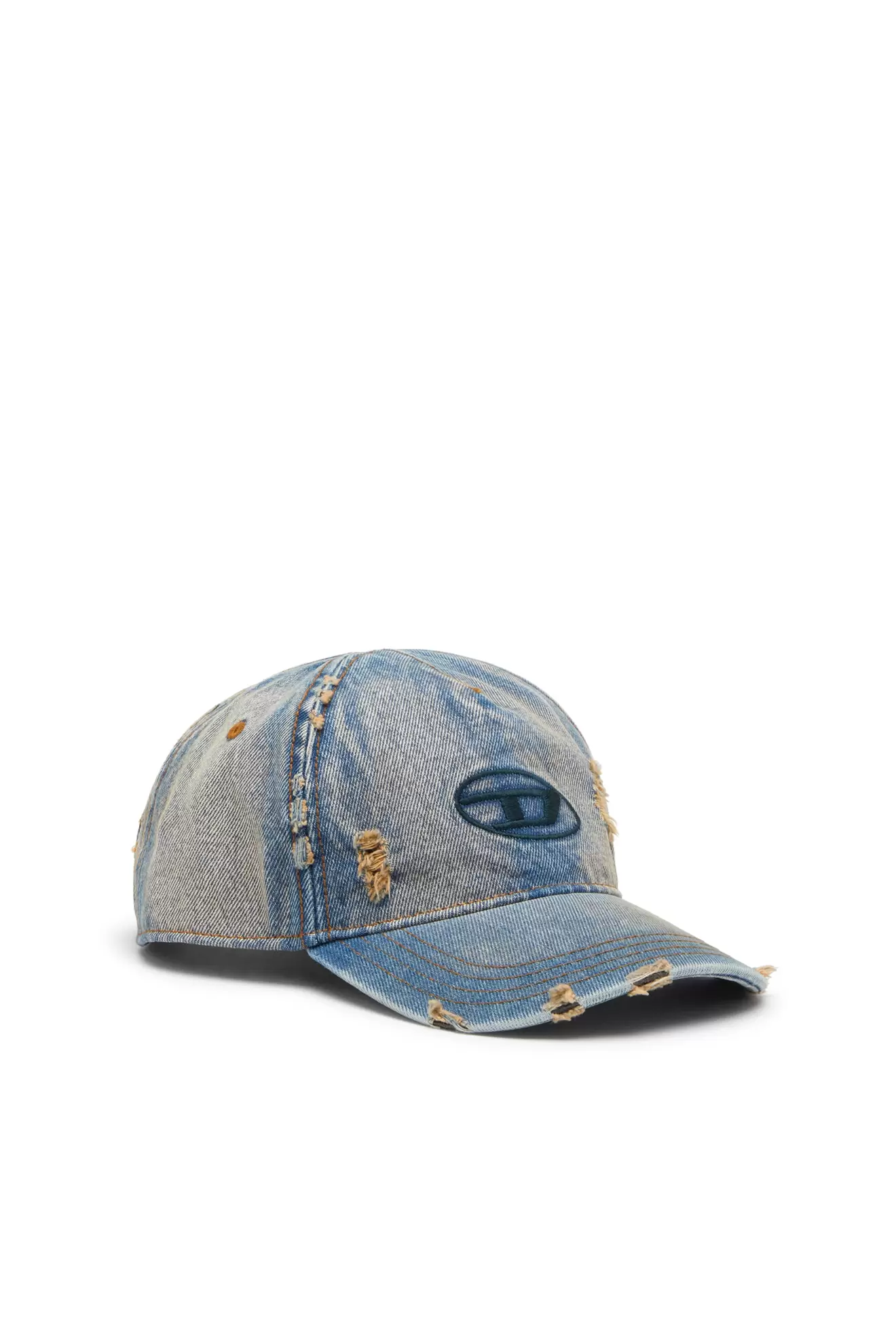 Denim-Cap mit ausgefransten Details und gesticktem Logo