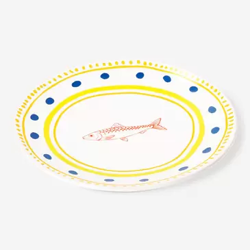Keramikteller mit Punkten und Fisch - 16 cm