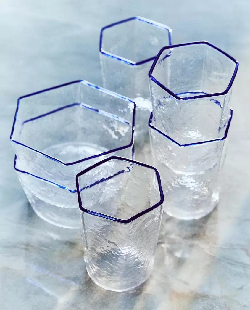GLÄSER-SET AUS BOROSILIKATGLAS, HEXAGONAL