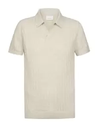 Poloshirt aus einem gestreiften Baumwollstrick mit Leinen