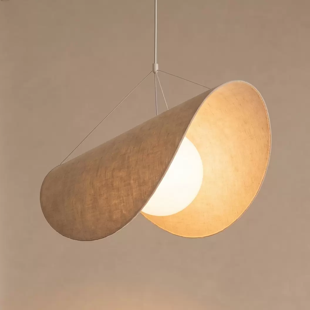 Lucande LED-Hängelampe Sansibar, 45 cm, weiß, Leinen, dim.