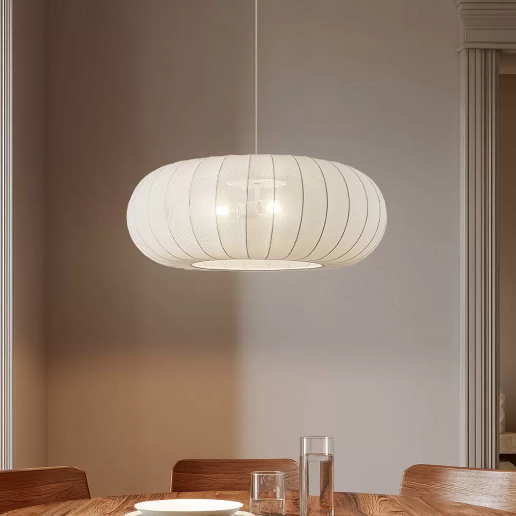 Lindby Hängeleuchte Helin, weiß, Ø 70 cm, Textil, 3 x E27