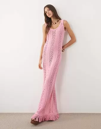 ASOS DESIGN gehäkeltes Maxikleid mit Fransen