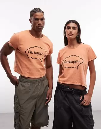 Reclaimed Vintage Unisex-T-Shirt mit Slogan in Orange