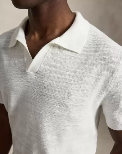 Baumwoll-Leinenpullover mit Polokragen