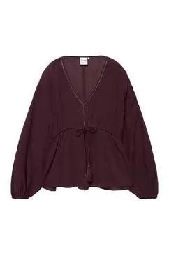 Bluse mit Perlen und Bindeband