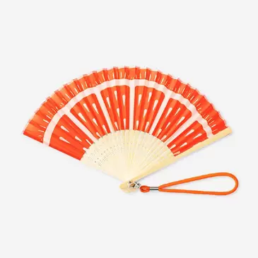 Faltbarer Bambusfächer mit Band - Orangen-Print