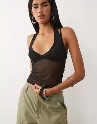ASOS DESIGN – Transparentes Neckholder-Oberteil aus Netzstoff in Schwarz