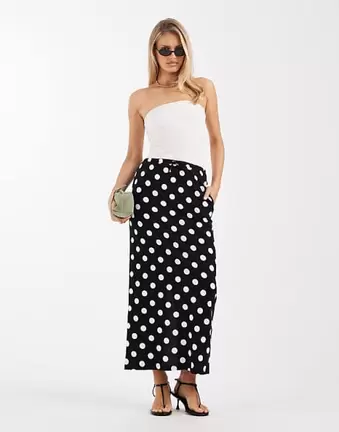 Threadbare – Jersey-Maxirock in Schwarz mit weißen Polka Dots
