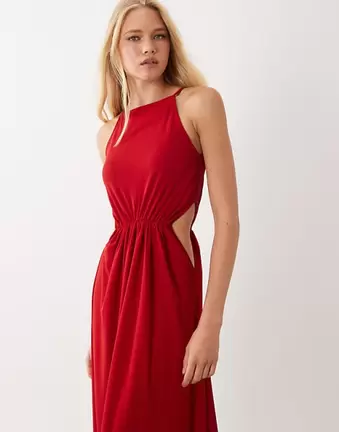 ASOS DESIGN Midi-Kleid mit Neckholder, Cut-outs und weitem Rock in Rot