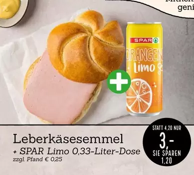 Leberkässemmel + SPAR Limo 0,33-Liter-Dose