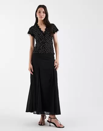 ASOS DESIGN – Maxirock aus Baumwolle in Schwarz mit Godet-Details