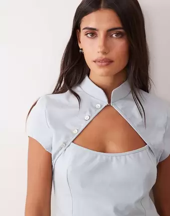 ASOS DESIGN Oberteil mit Stehkragen in Grau