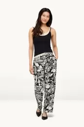 Stoffhose - Mid Waist - Wide Leg - gemustert