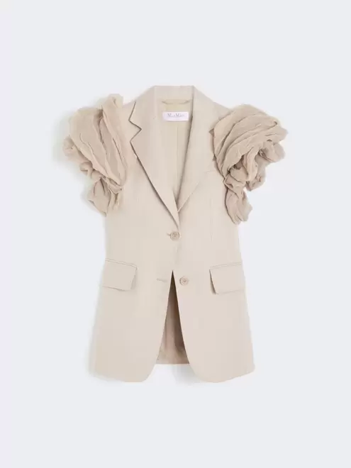 Ärmellose Oversize-Jacke aus Leinen mit Rüschen