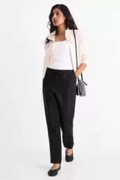 Stoffhose - Mid Waist - Tapered Fit - Leinen-Mix