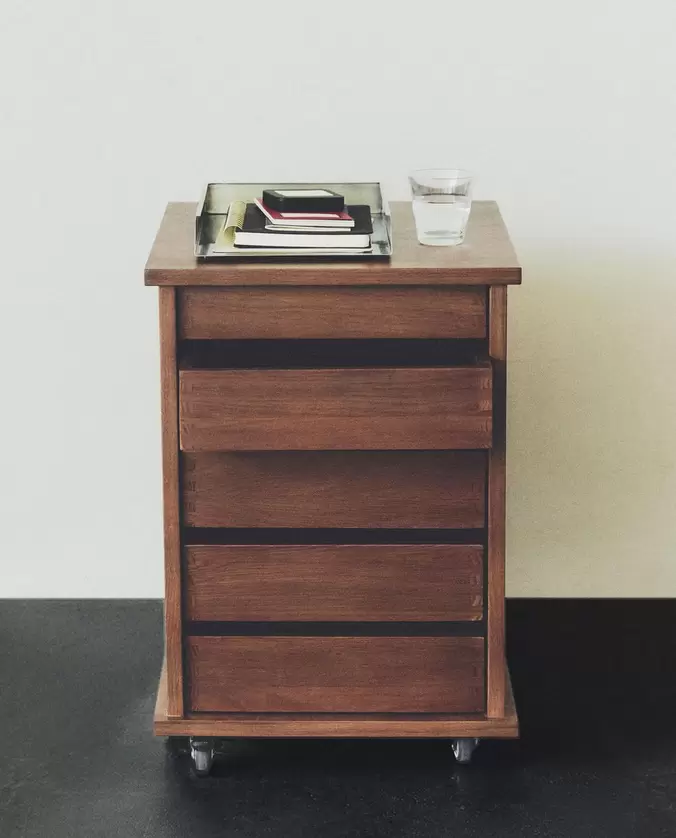 SCHUBLADENKOMMODUE MIT ROLLEN TISCHKALENDER MIT SPIRALBINDUNG SCHREIBTISCH AUS TEAKHOLZ GLOSS