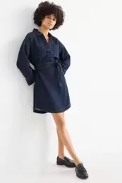 Jeans-Tunika-Kleid mit V-Ausschnitt