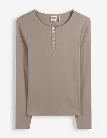 Langarmshirt - Zierknöpfe - Grau